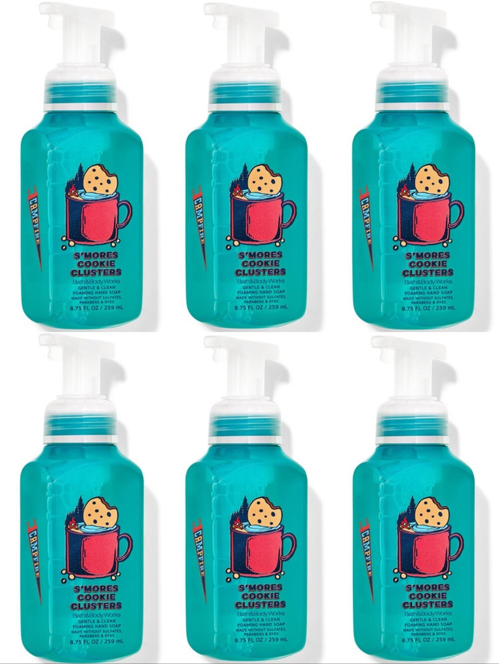 Bath & Body Works S'mores Cookie Clusters Foaming Hand Soap Set of 6 New RARE